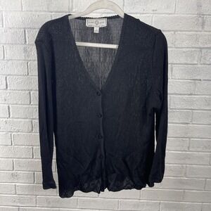 St John Santana Knit Cardigan Sweater Black Womens L Stretch Minimalist Office